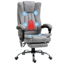 Vinsetto 6-Point Vibrating Heat Massage Chair, Reclining Desk Chair Grey - thumbnail 2