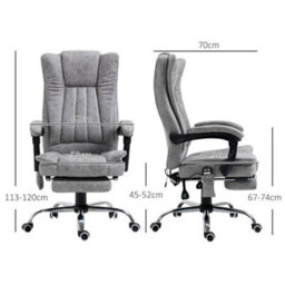 Vinsetto 6-Point Vibrating Heat Massage Chair, Reclining Desk Chair Grey - thumbnail 3