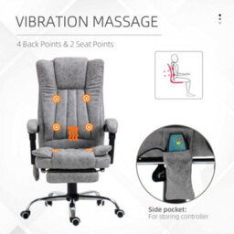 Vinsetto 6-Point Vibrating Heat Massage Chair, Reclining Desk Chair Grey - thumbnail 6