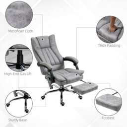 Vinsetto 6-Point Vibrating Heat Massage Chair, Reclining Desk Chair Grey - thumbnail 7
