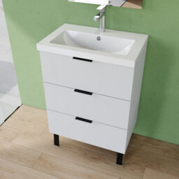 AVER-GROWTH 600mm Bathroom Vanity Unit With Basin Matt White Resin Sink Floor Standing Bathroom Storage Cabinet 3 Drawers Black Handles - thumbnail 4