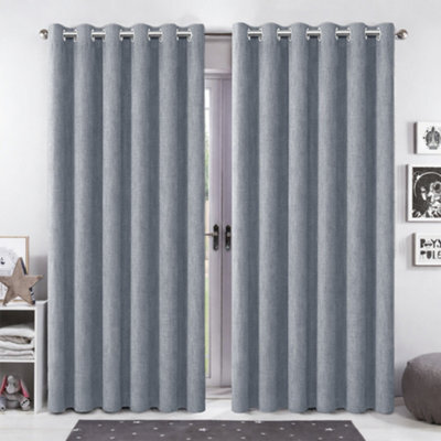Bedlooms Grey Linen Curtain 100% Blackout Thermal Insulated Eyelet Curtain (Pair) 90 X 90 Inches With Tie Back Two - image 1