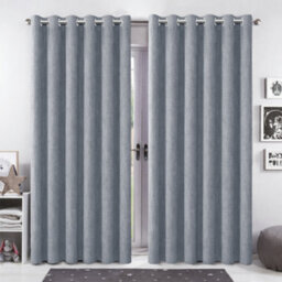 Bedlooms Grey Linen Curtain 100% Blackout Thermal Insulated Eyelet Curtain (Pair) 90 X 90 Inches With Tie Back Two