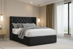 "Nexus Windsor Plush Divan, Black, 54"" Winged Hb, No Drawers, Open Coil Mattress, Double" - thumbnail 1
