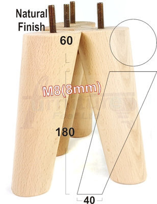 L&F Wood Legs Natural 180mm High Set Of 4 Replacement Angled Furniture Legs Set Of 4 Sofas Chairs Stools M8 - image 1