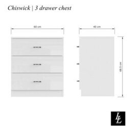 SquareBoxx Chiswick Gloss White 3 Drawer Modern Chest Of Drawers  And Bedside Table - (H) 68.5Cm X (W) 60Cm X (D) 40Cm - thumbnail 3