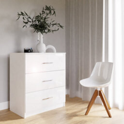 SquareBoxx Chiswick Gloss White 3 Drawer Modern Chest Of Drawers  And Bedside Table - (H) 68.5Cm X (W) 60Cm X (D) 40Cm - thumbnail 1