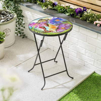 Folding Glass Table Garden Outdoor Patio Decoration Painted Round Top Christow - image 1