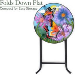 Folding Glass Table Garden Outdoor Patio Decoration Painted Round Top Christow - thumbnail 5
