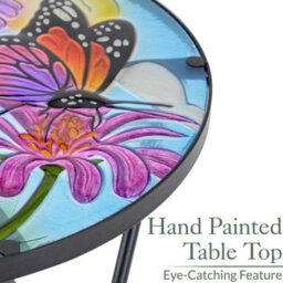 Folding Glass Table Garden Outdoor Patio Decoration Painted Round Top Christow - thumbnail 4