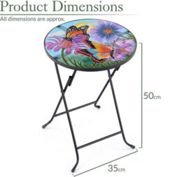 Folding Glass Table Garden Outdoor Patio Decoration Painted Round Top Christow - thumbnail 7