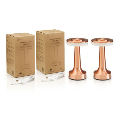 Auraglow Rechargeable Led Cordless Table Lamp - Waldorf - Copper - Twin Pack - image 1