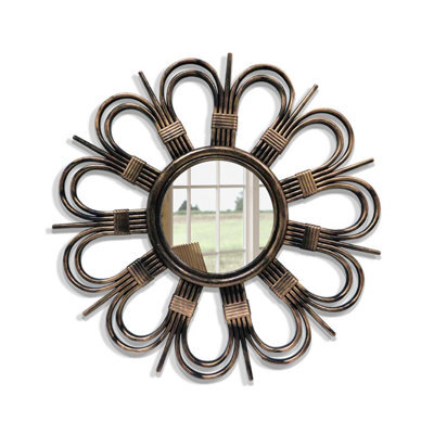 "Walplus Daisy Petal Round Mirror Wall Decor Vanity Mirror For Living Room Bedroom 50Cm(20"") Rusty Brown Gold" - image 1