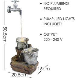 Mains Powered Outdoor Fountain, Decorative Tap Water Feature Led - thumbnail 2