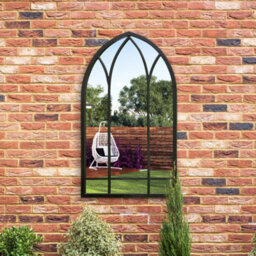 "Mirroroutlet - The Arcus - Black Metal Framed Arched Garden Wall Mirror 32"" X 19"" (83 X 48 Cm)"