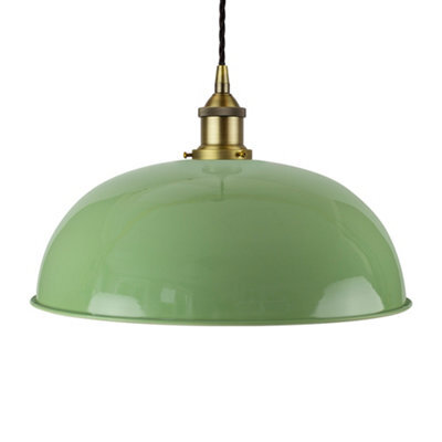 Mint Green Worcester Painted Dome Pendant Light With Matt Antique Brass Lamp Holder And Black Twisted Cable - Se Home - image 1