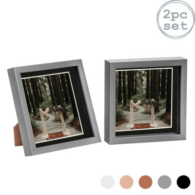 "Nicola Spring 8 X 8"" Photo Frames - Grey/black Mount - 3D Picture Frame Box Portrait Display Case (6 X 6"" Mount) Set Of 2" - image 1