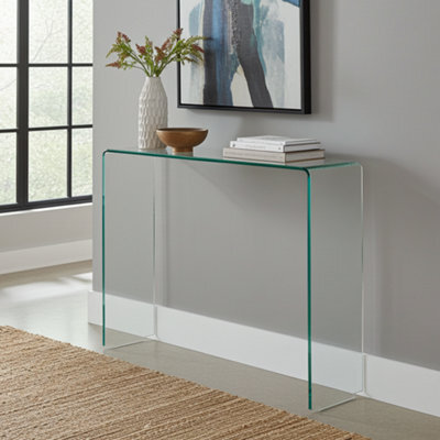 The Furniture Market Geo-Glass Small Clear Glass Console Table - image 1