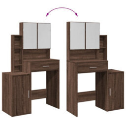 Berkfield Dressing Table With Cabinet Brown Oak 80X35X132 Cm - thumbnail 9