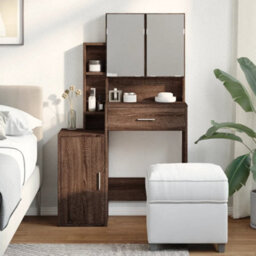 Berkfield Dressing Table With Cabinet Brown Oak 80X35X132 Cm - thumbnail 3