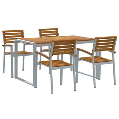 Berkfield Modern Garden Dining Set 5 Pcs Grey And Brown Solid Acacia Wood