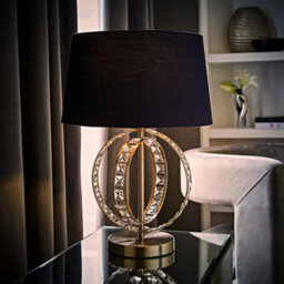 Valuelights Rothwell Chrome Acrylic Jewel Intertwined Double Hoop Design Table Lamp With Navy Light Shade - thumbnail 2