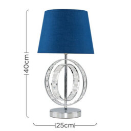 Valuelights Rothwell Chrome Acrylic Jewel Intertwined Double Hoop Design Table Lamp With Navy Light Shade - thumbnail 8