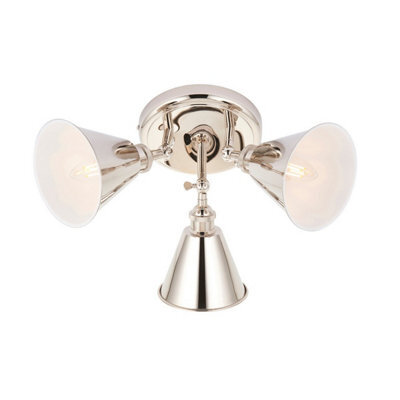 Luminosa Lighting Luminosa Hal Multi Arm Semi Flush Ceiling Lamp Bright Nickel Plate, 3X E14 - image 1