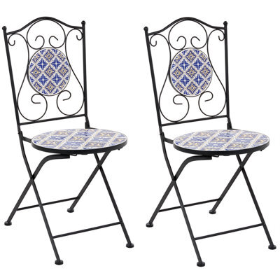 Beliani Set Of 2 Garden Chairs Siponto Folding Metal White/ Blue - image 1