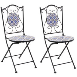 Beliani Set Of 2 Garden Chairs Siponto Folding Metal White/ Blue - thumbnail 1