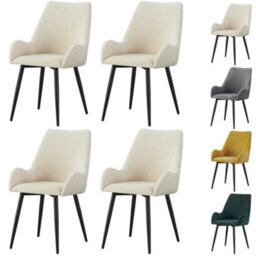 Mof Modern Upholstered Dining Chairs With Armrests  Set Of 4 Fabric Accent Chairs With Black Metal Legs Cream X4