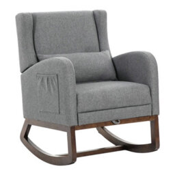 Darphe Modern Grey Linen Rocking Chair With Footrest And Lumbar Pillow - thumbnail 5