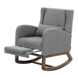 Darphe Modern Grey Linen Rocking Chair With Footrest And Lumbar Pillow - thumbnail 4