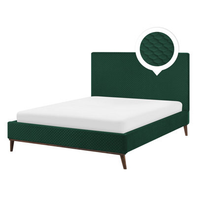 Beliani Bed Velvet Bayonne 140 X 200 Cm (Eu Double) Dark Green - image 1