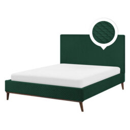 Beliani Bed Velvet Bayonne 140 X 200 Cm (Eu Double) Dark Green - thumbnail 1