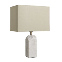Industville Marble Medium Ridge Table Lamp - White, Rounded Rectangle Cotton  Shade - thumbnail 1