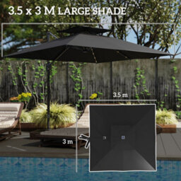 Outsunny 3.5M Aluminium Cantilever Parasol W/ Led Lights Crank Tilt Uv50+ Black - thumbnail 6