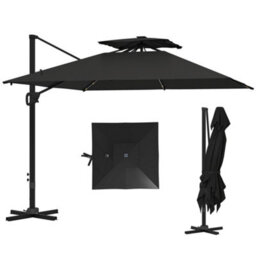 Outsunny 3.5M Aluminium Cantilever Parasol W/ Led Lights Crank Tilt Uv50+ Black - thumbnail 2
