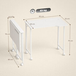 Wyld Haus Veso 80Cm White Wood-Effect Folding Desk With Lockable Wheels And Tablet Slot - thumbnail 4
