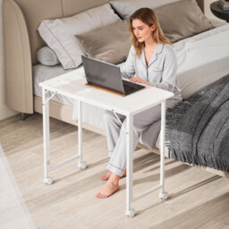 Wyld Haus Veso 80Cm White Wood-Effect Folding Desk With Lockable Wheels And Tablet Slot - thumbnail 9