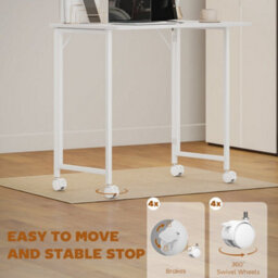 Wyld Haus Veso 80Cm White Wood-Effect Folding Desk With Lockable Wheels And Tablet Slot - thumbnail 6