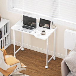 Wyld Haus Veso 80Cm White Wood-Effect Folding Desk With Lockable Wheels And Tablet Slot - thumbnail 3