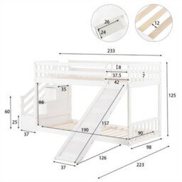 Abrihome Bunk Bed With Stairs And Slide, Solid Pine Wood Frame, Children Bed With 2 Drawers, White - thumbnail 7