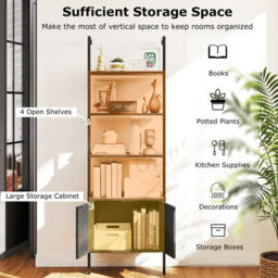 Costway Tall Bookshelf 5 Tier Wall Mount Ladder Bookcase With Cabinet-Black - thumbnail 7