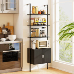 Costway Tall Bookshelf 5 Tier Wall Mount Ladder Bookcase With Cabinet-Black - thumbnail 3