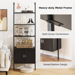 Costway Tall Bookshelf 5 Tier Wall Mount Ladder Bookcase With Cabinet-Black - thumbnail 6