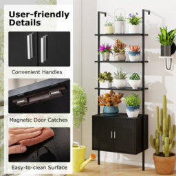 Costway Tall Bookshelf 5 Tier Wall Mount Ladder Bookcase With Cabinet-Black - thumbnail 5