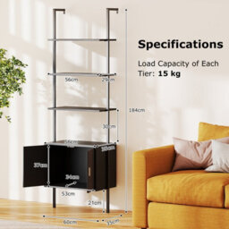 Costway Tall Bookshelf 5 Tier Wall Mount Ladder Bookcase With Cabinet-Black - thumbnail 2