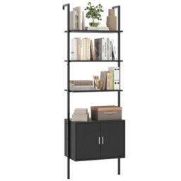 Costway Tall Bookshelf 5 Tier Wall Mount Ladder Bookcase With Cabinet-Black - thumbnail 1