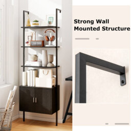 Costway Tall Bookshelf 5 Tier Wall Mount Ladder Bookcase With Cabinet-Black - thumbnail 8